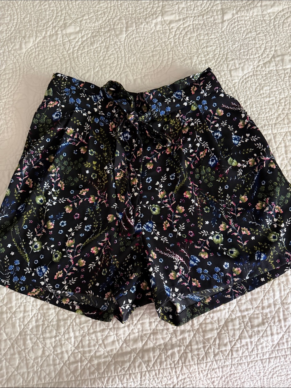 DR2 Black High-Waist Floral Tie-Front Shorts